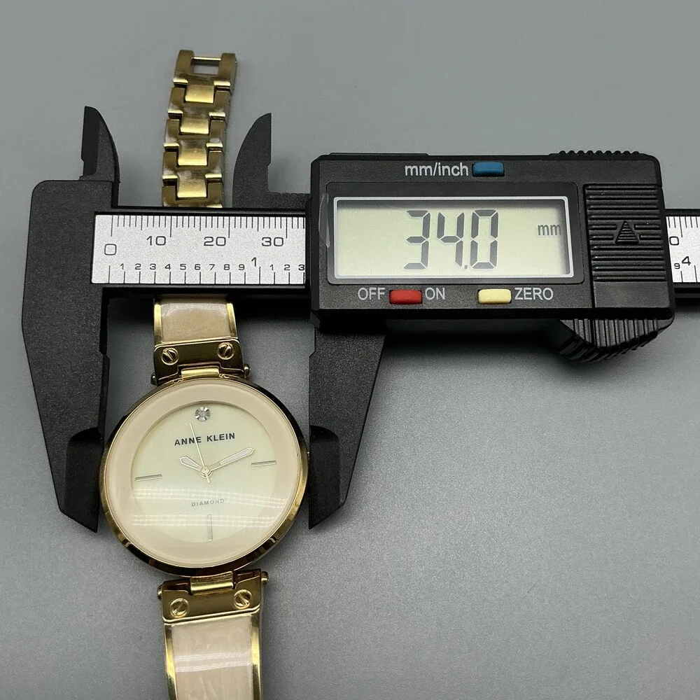 Anne Klein Womens Watch 34mm Cream Dial Gold Tone Inlay AK/2512 New Battery 6.5